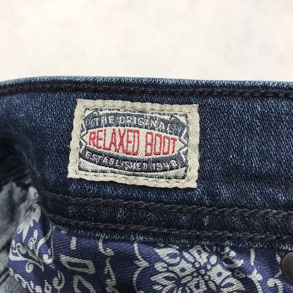 DEVIL DOG Bootcut Jeans Men 34/30 (36x30 fit) Relaxed Dark Raw Whisker Stretch